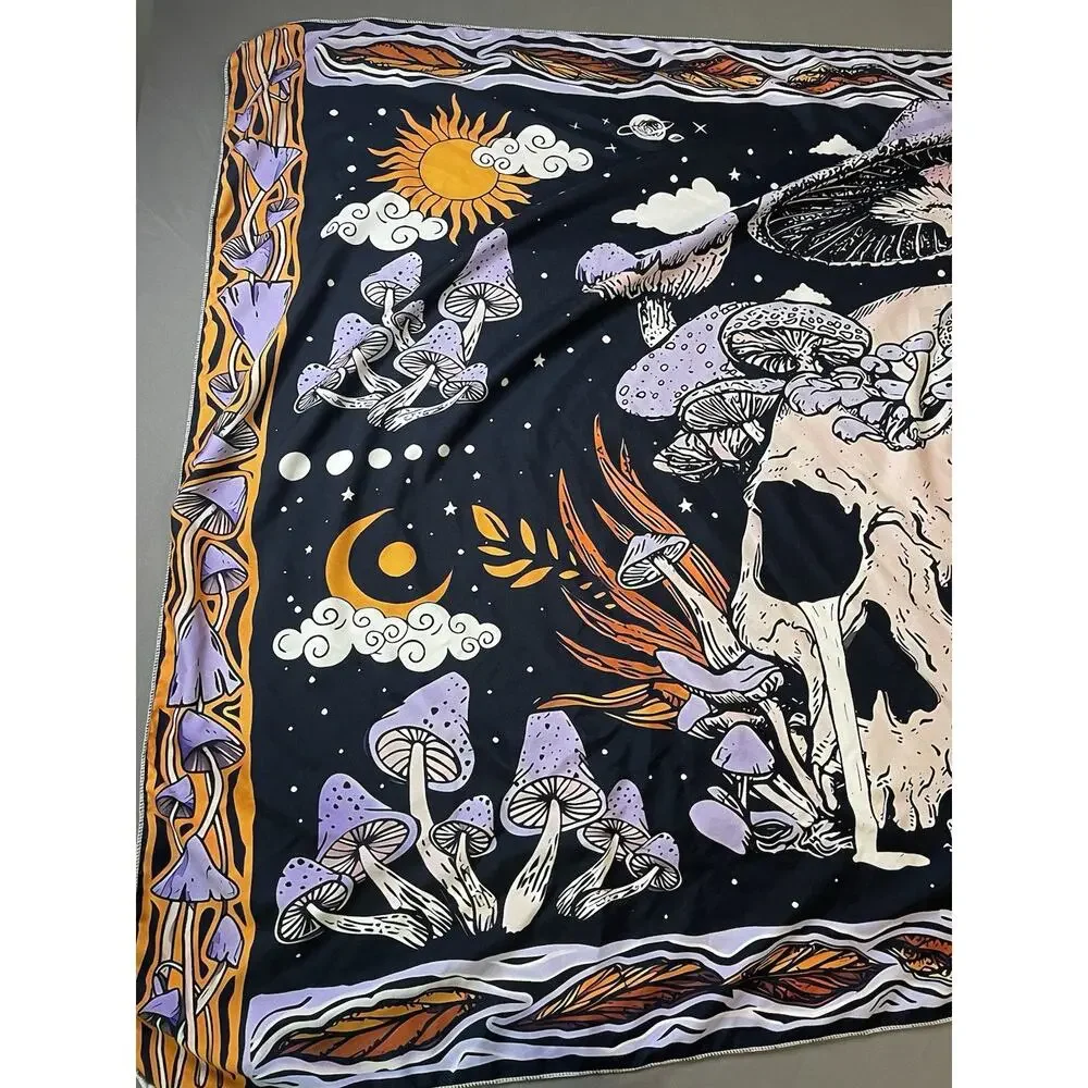 Psychedelic Mushroom Tapestry Black Celestial Sun Moon Stars Trippy Wall Hanging